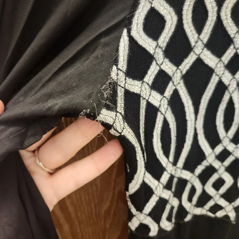 From the Heart Black Silver Interlocking Geometric Patchwork Asymmetric Tunic L